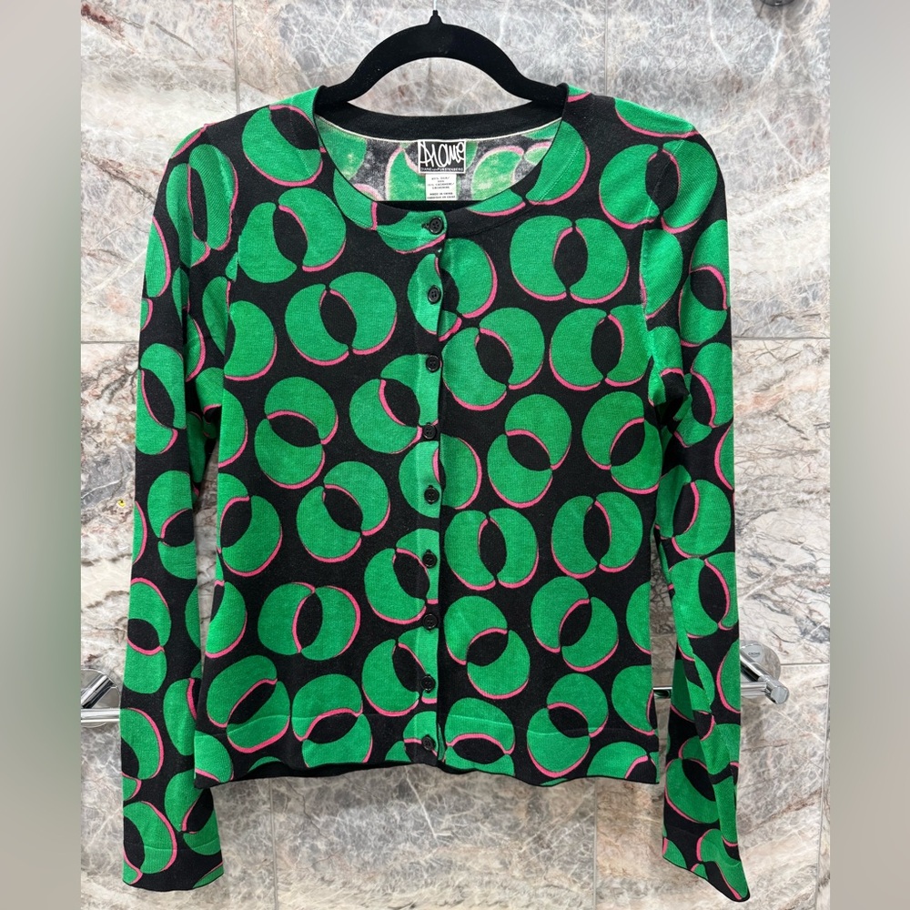 Diane Von Furstenberg Black and Green Silk and Cashmere Cardigan